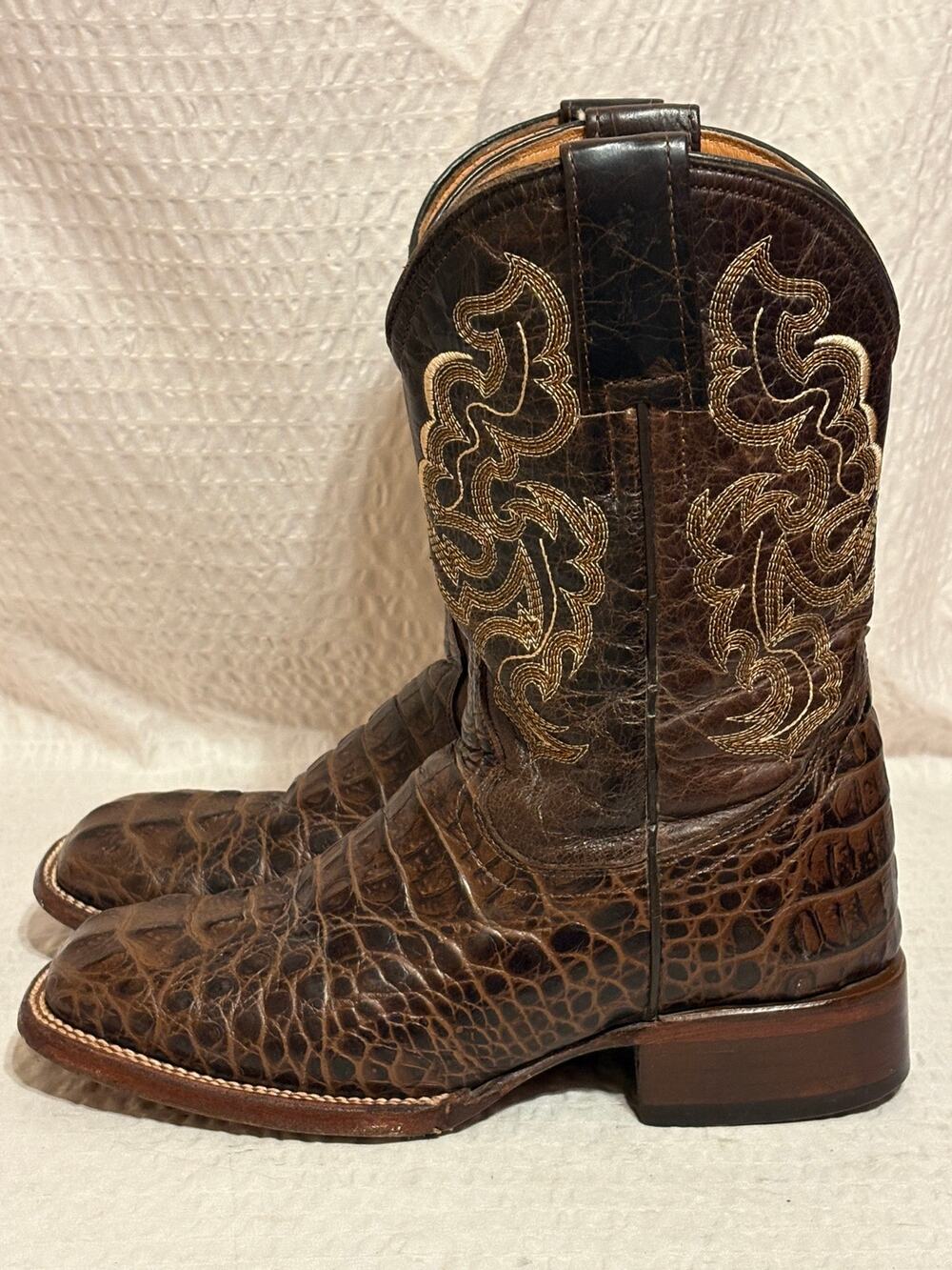 Jar Boots Handmade Mexico Croc Embossed Women’s Size 7 Brown Leather Boots EUC